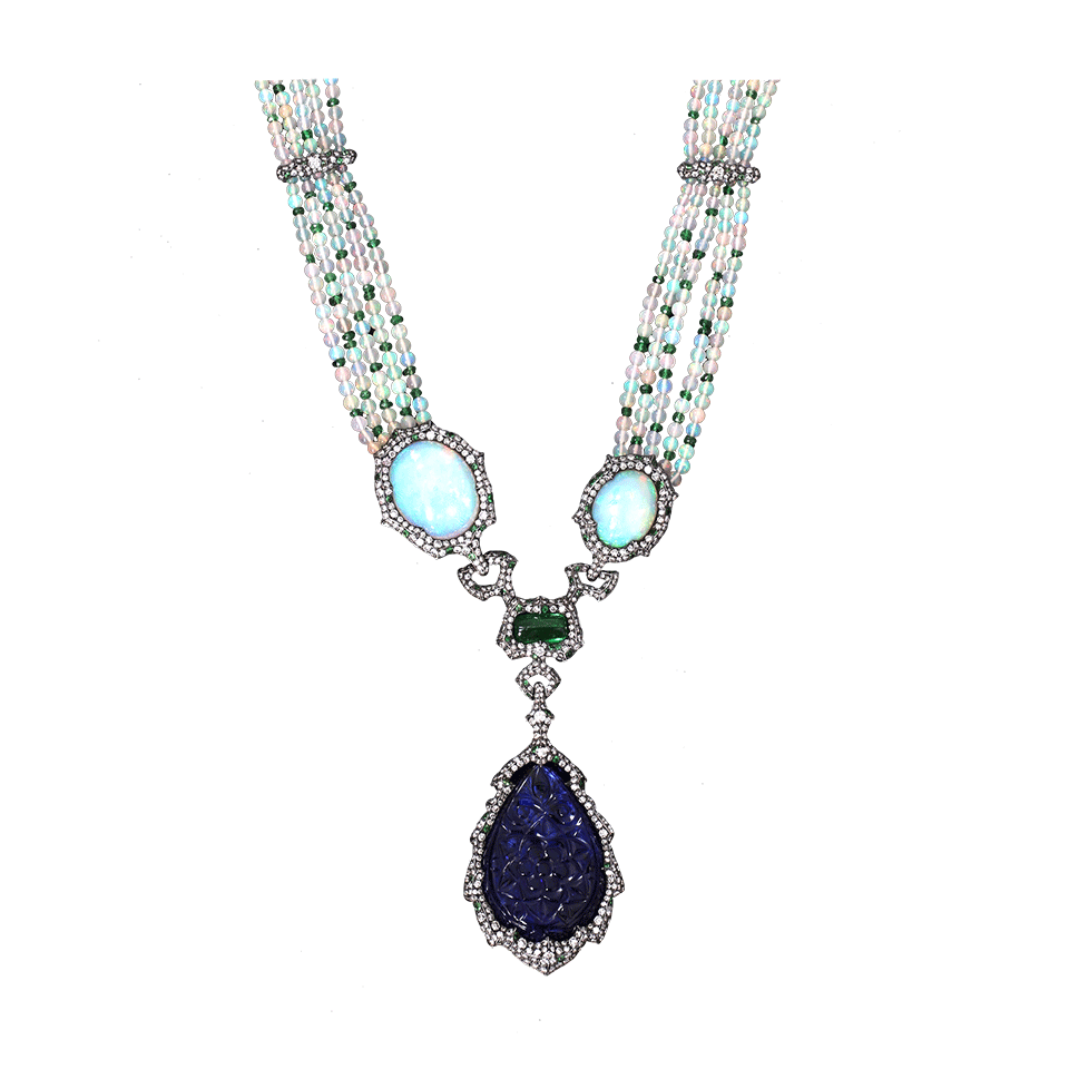 ARUNASHI-Carved Tanzanite Necklace-BLACK GOLD