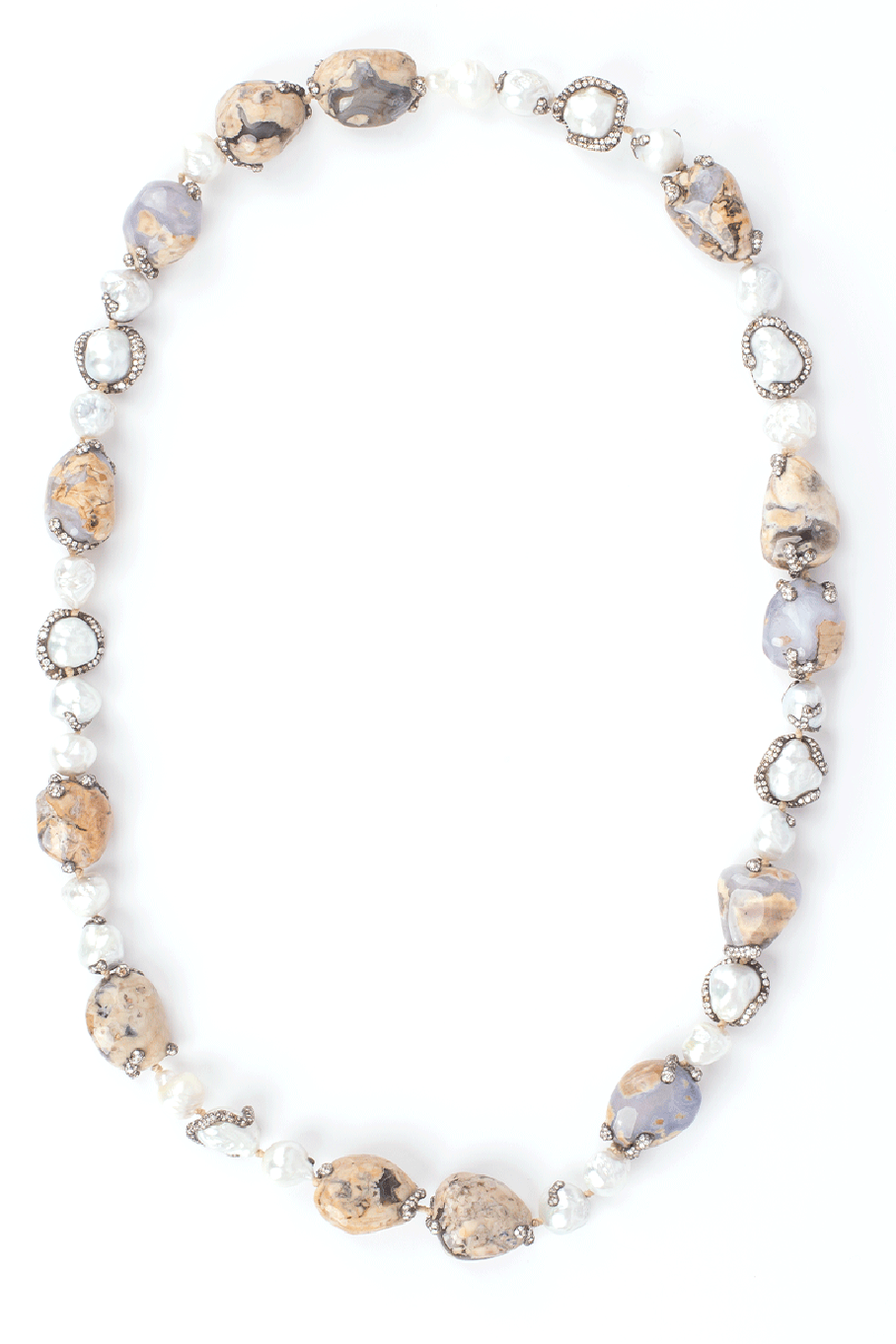 ARUNASHI-Chalcedony, Pearl and Diamond Necklace-BLACK GOLD