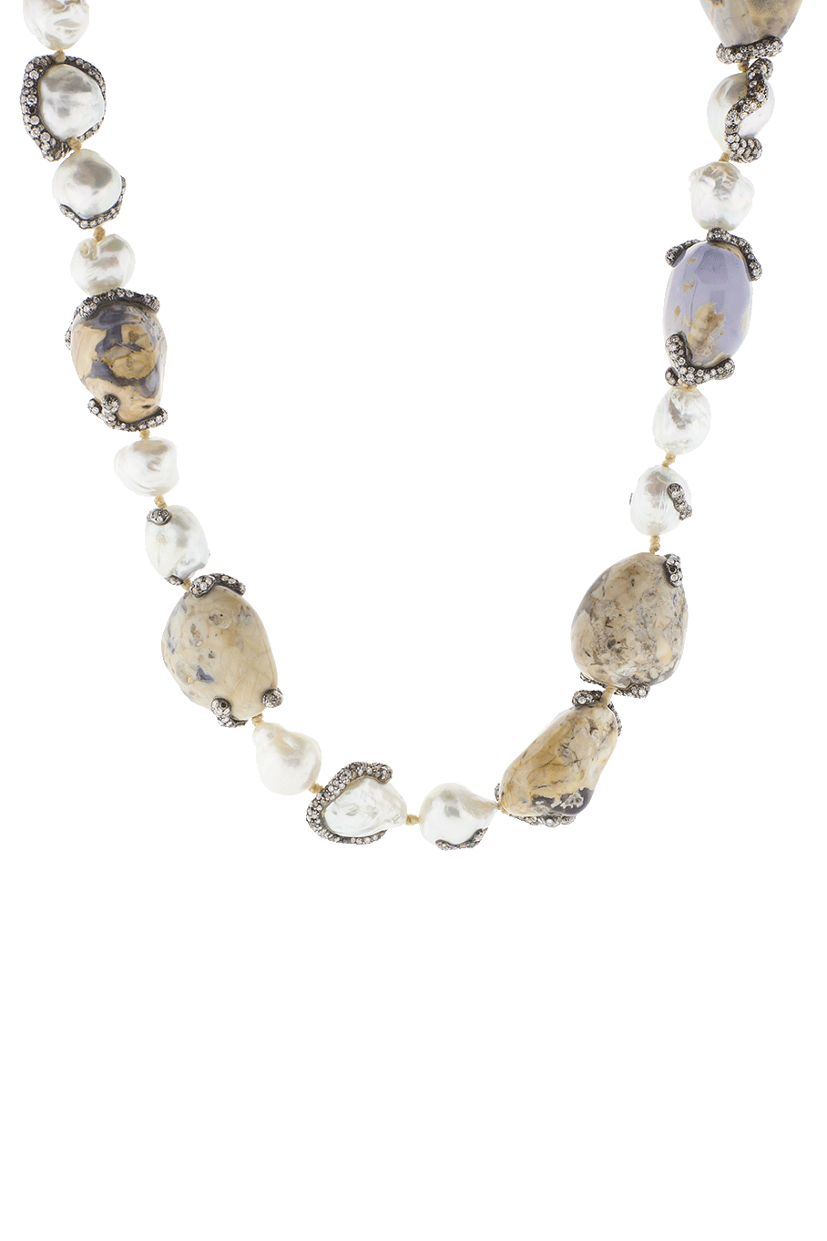 ARUNASHI-Chalcedony, Pearl and Diamond Necklace-BLACK GOLD
