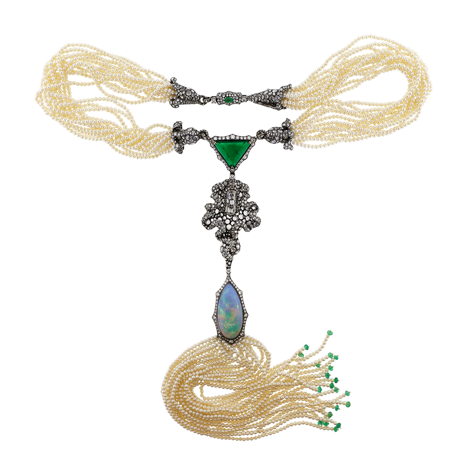 ARUNASHI-Colombian Emerald And Opal Necklace-BLACK GOLD
