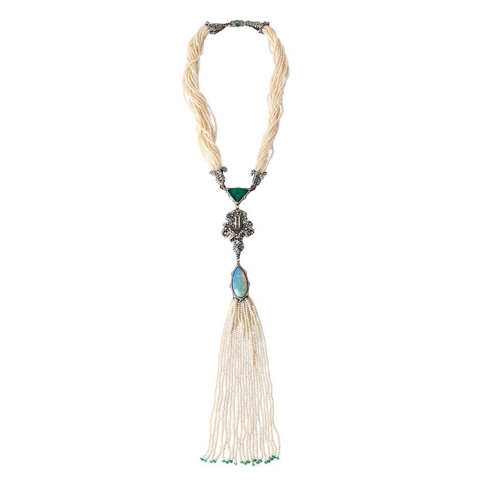ARUNASHI-Colombian Emerald And Opal Necklace-BLACK GOLD