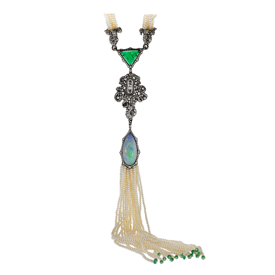 ARUNASHI-Colombian Emerald And Opal Necklace-BLACK GOLD