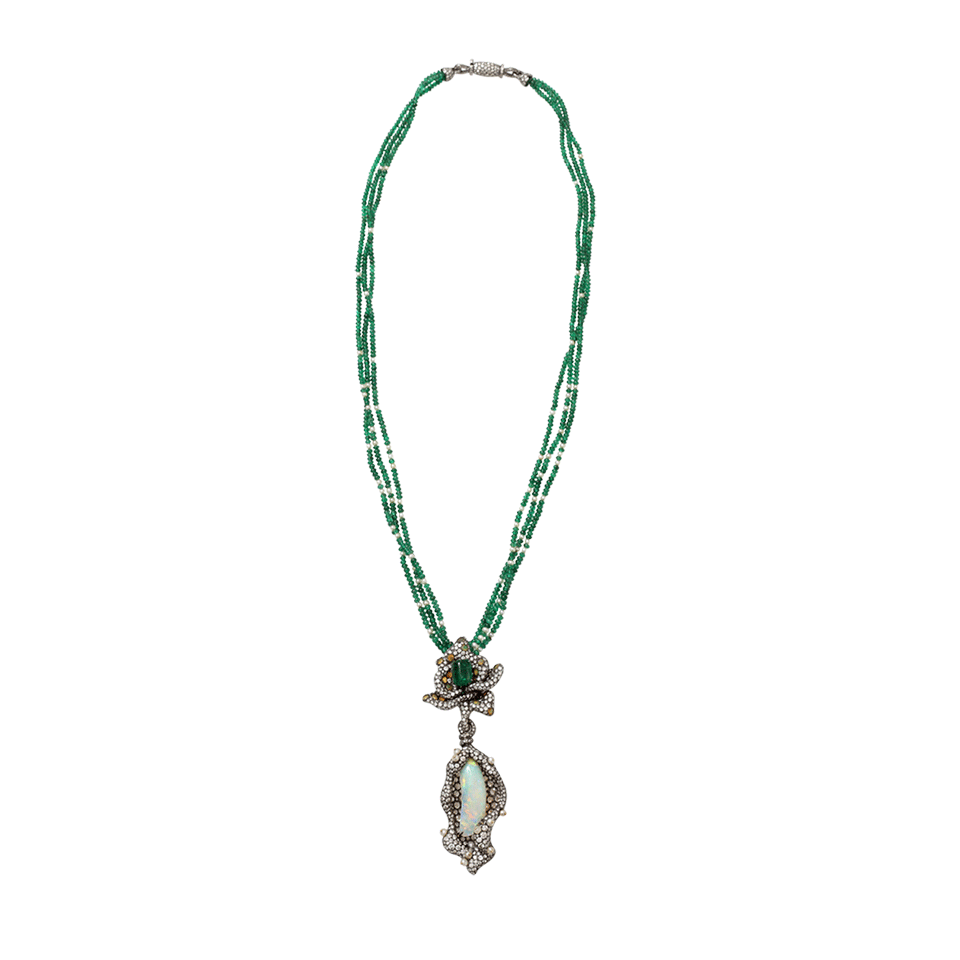 ARUNASHI-Emerald And Opal Flower Necklace-BLACK GOLD