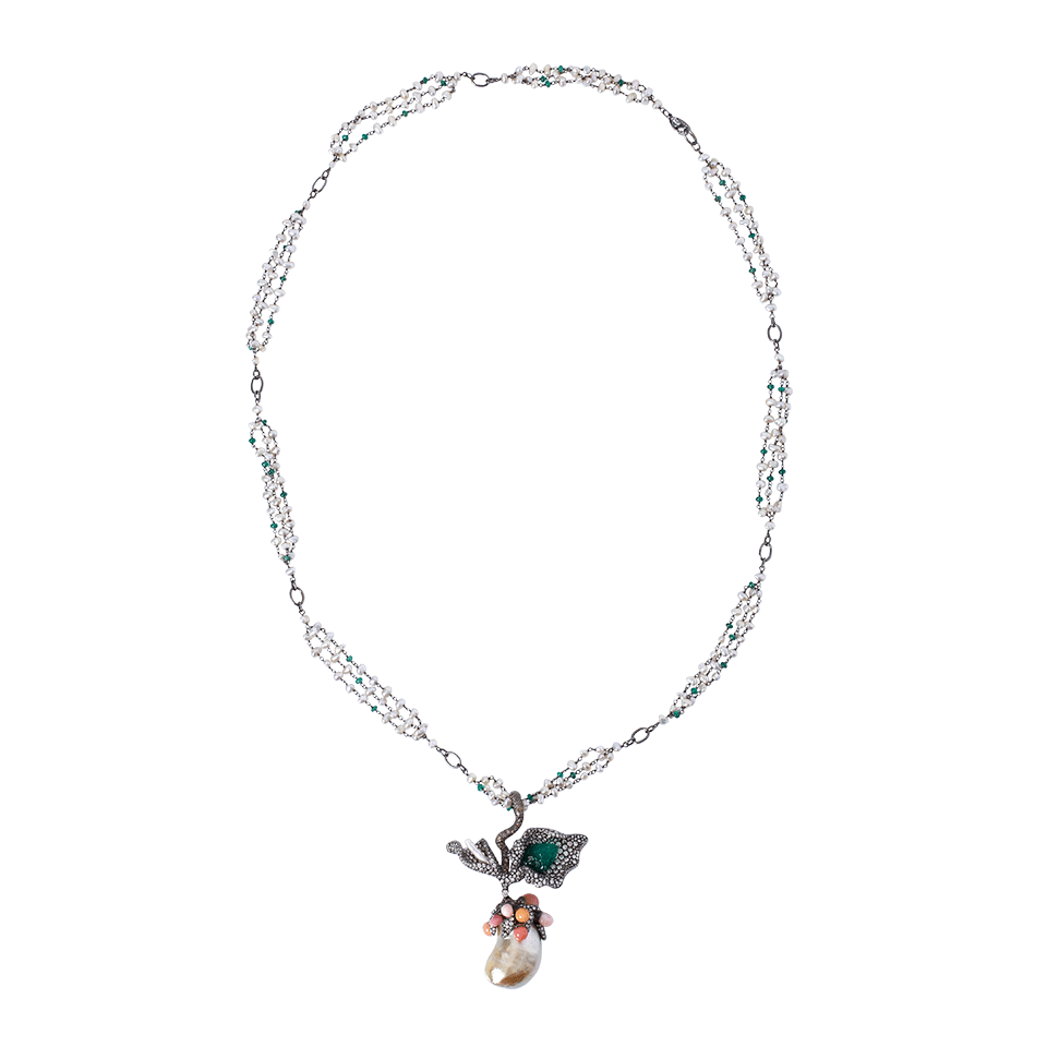 ARUNASHI-Pearl And Conch Necklace-BLACK GOLD