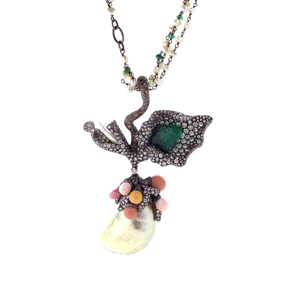 ARUNASHI-Pearl And Conch Necklace-BLACK GOLD