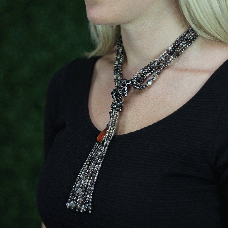 ARUNASHI-Spinel Snake And Tourmaline Necklace-BLACK GOLD