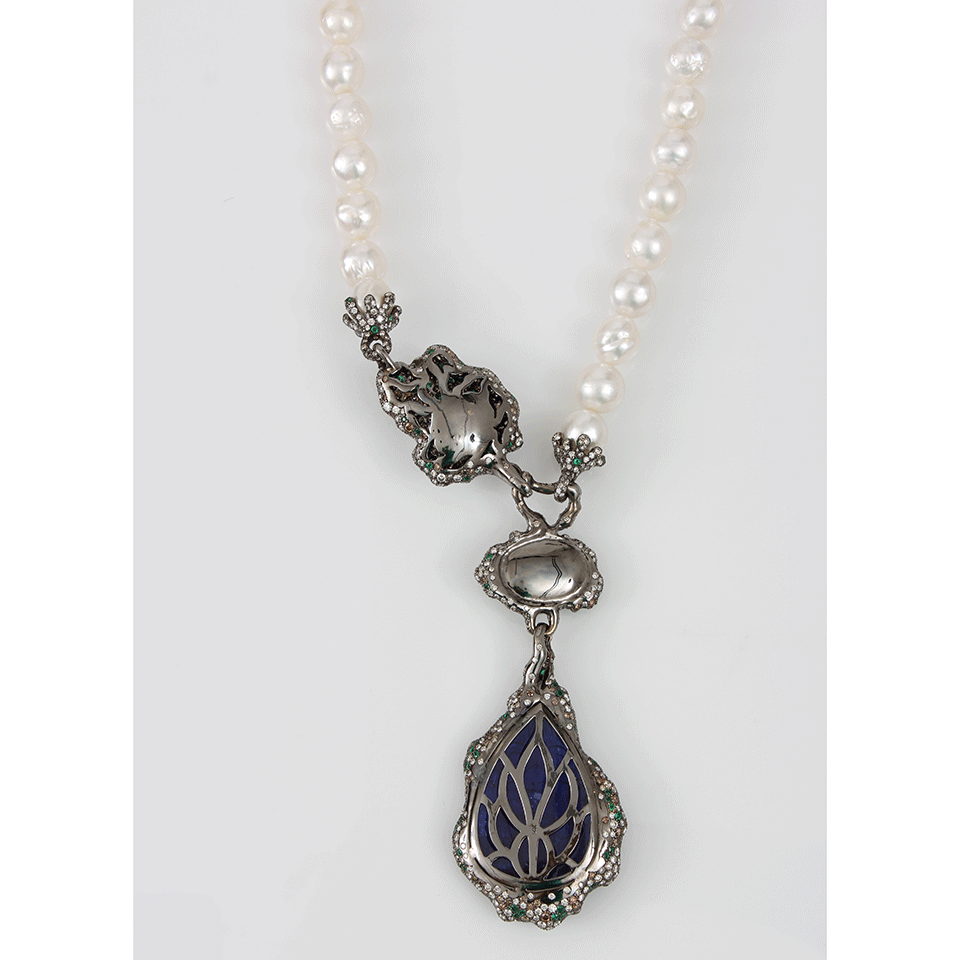 ARUNASHI-Tanzanite, Emerald, And Pearl Necklace-BLACK GOLD