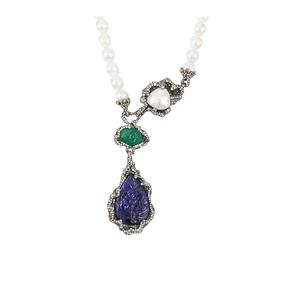 ARUNASHI-Tanzanite, Emerald, And Pearl Necklace-BLACK GOLD