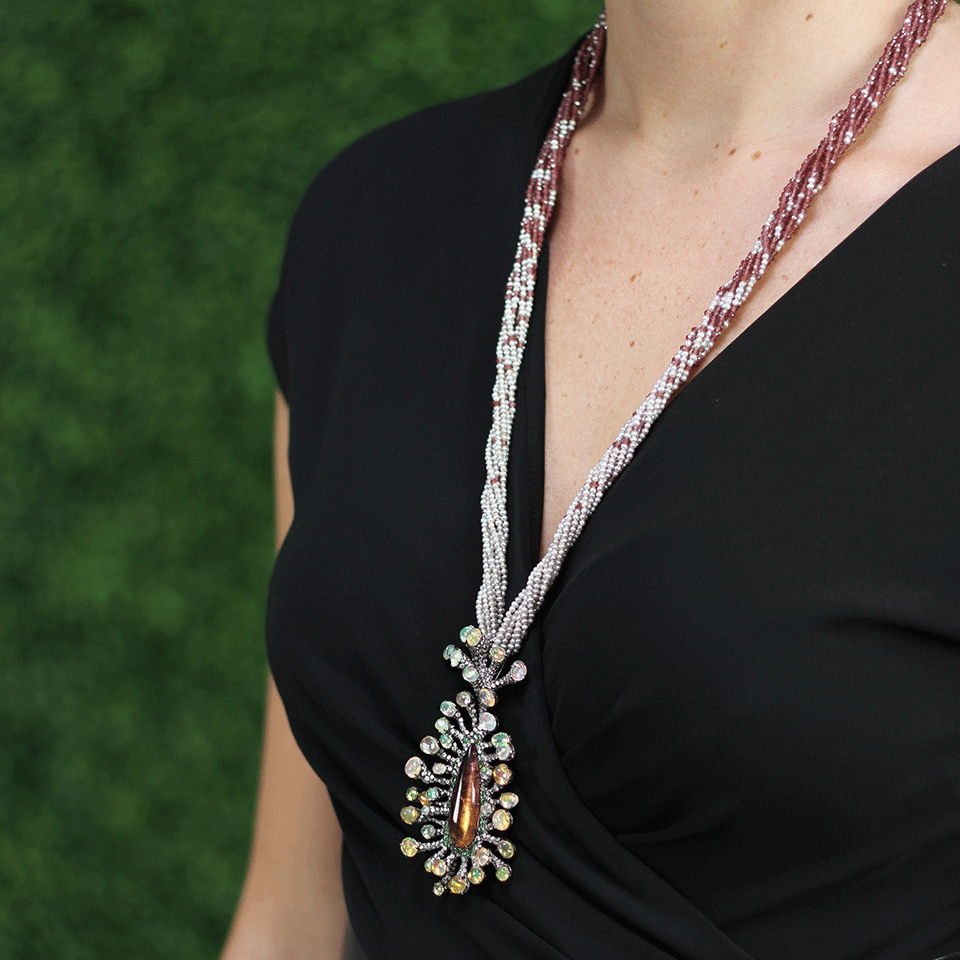 ARUNASHI-Tourmaline, Fire Opal, And Pearl Necklace-BLACK GOLD