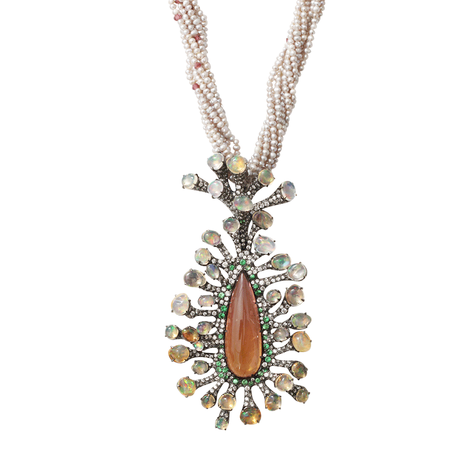 ARUNASHI-Tourmaline, Fire Opal, And Pearl Necklace-BLACK GOLD