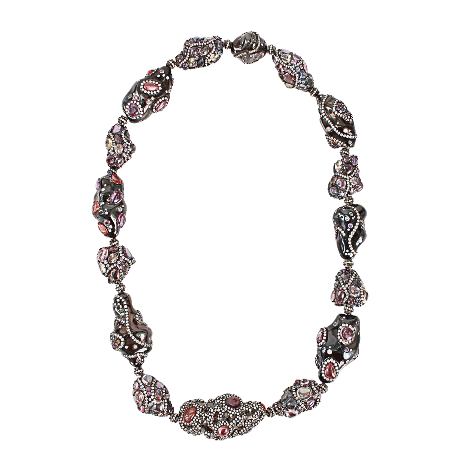 ARUNASHI-Padparascha Sapphire and Diamond Necklace-BLK GOLD