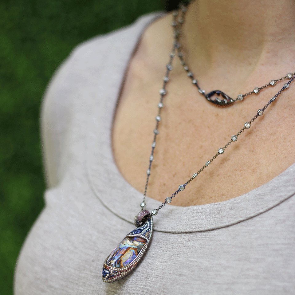 ARUNASHI-Opal Brushstrokes Diamond Necklace-TITANIUM