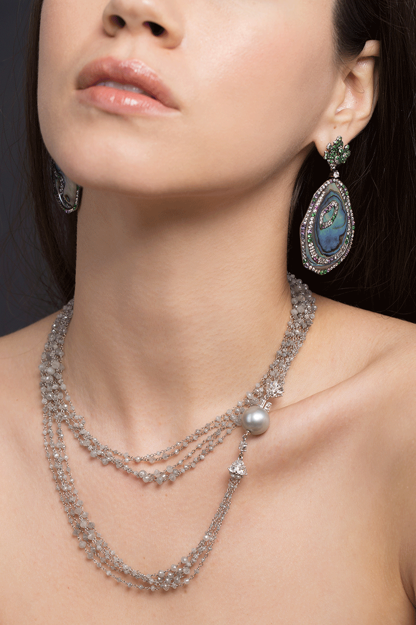 ARUNASHI-Silver South Sea Pearl Wrap Necklace-WHITE GOLD