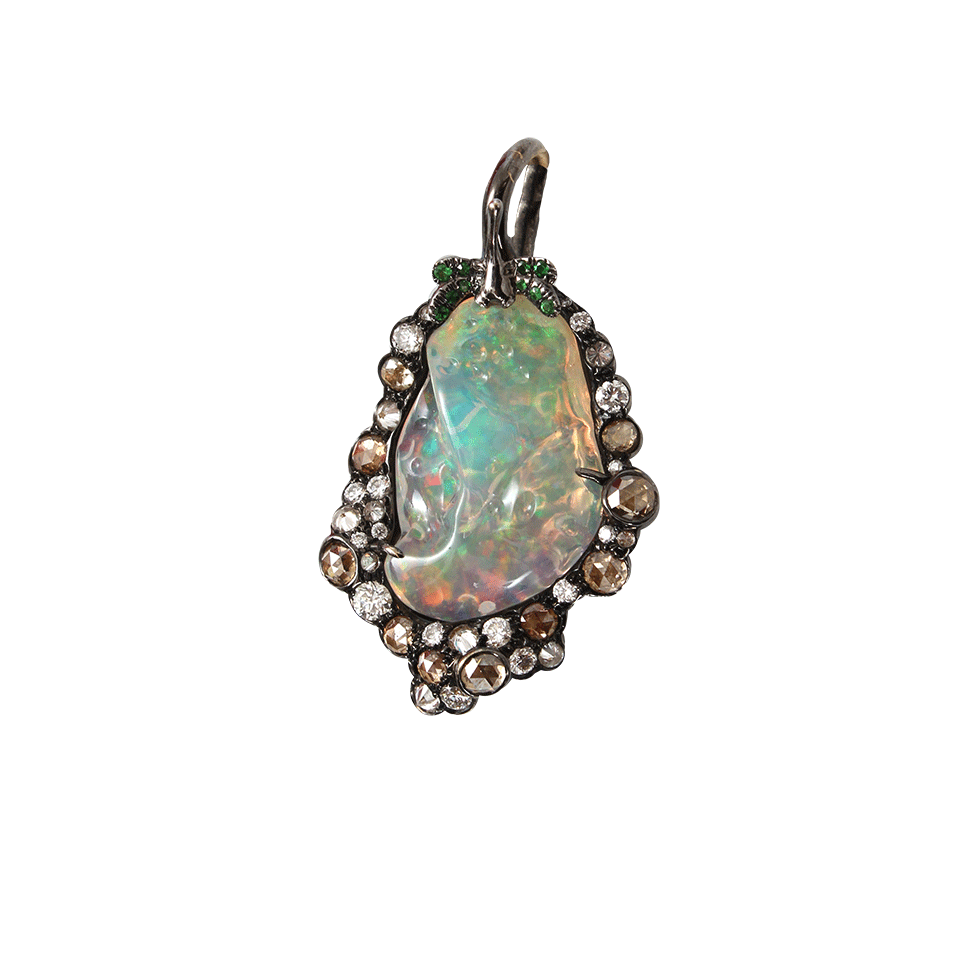 ARUNASHI-Mexican Opal Dragonfly Pendant-BLACK GOLD