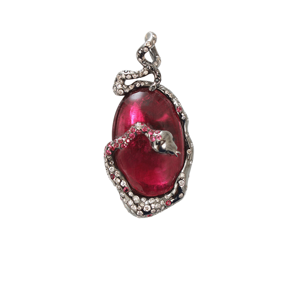ARUNASHI-Rubellite Snake Pendant with Spinel and Diamonds-BLACK GOLD