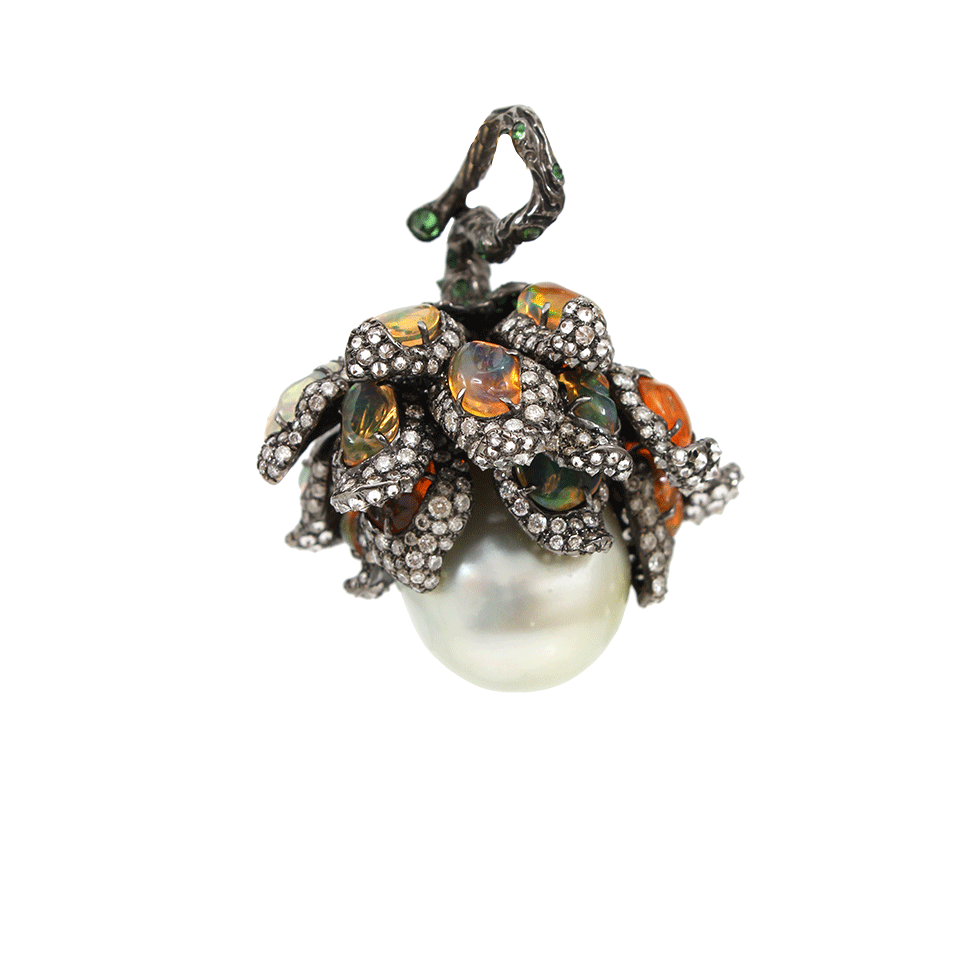 ARUNASHI-South Sea Pearl Wildflower Pendant-BLACK GOLD
