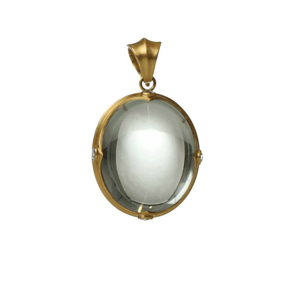ARUNASHI-Green Amethyst and Diamond Cabochon Pendant-YLLW GLD