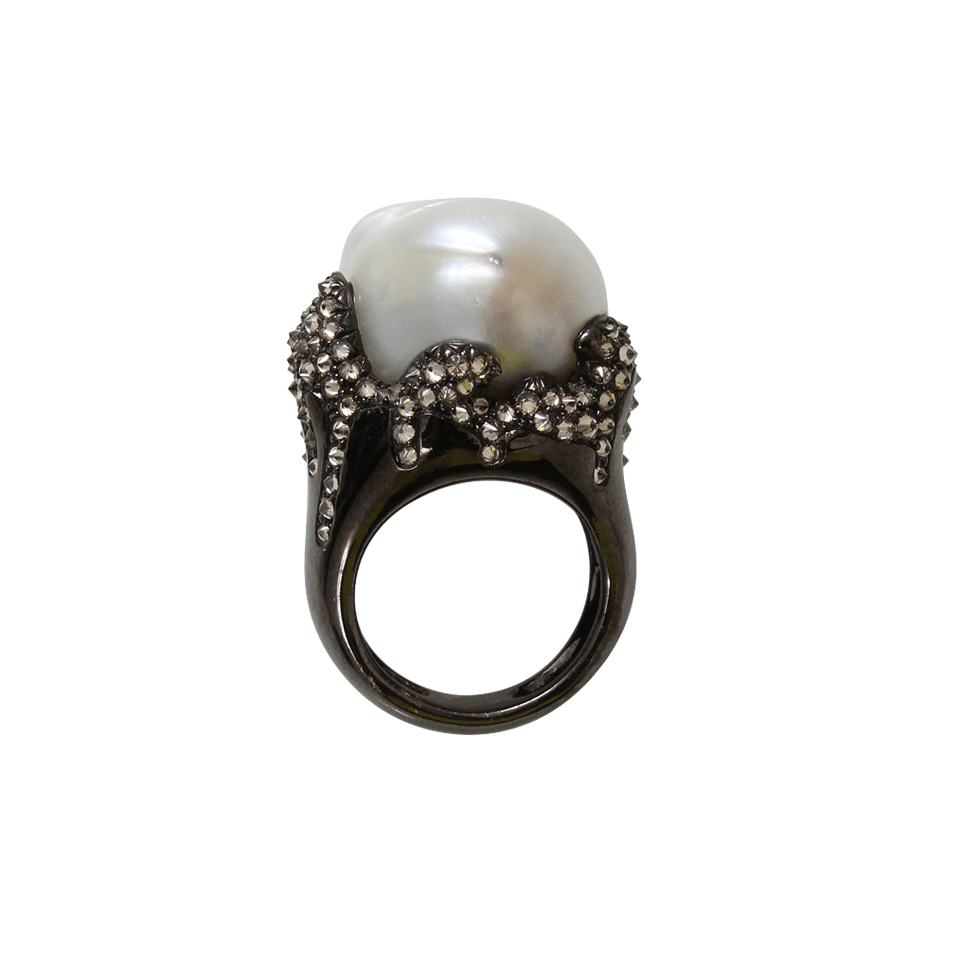 ARUNASHI-Pearl Reverse Set Diamond Ring-BLACK GOLD