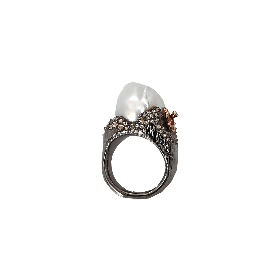 ARUNASHI-Pearl Set Diamond Ring-BLACK GOLD