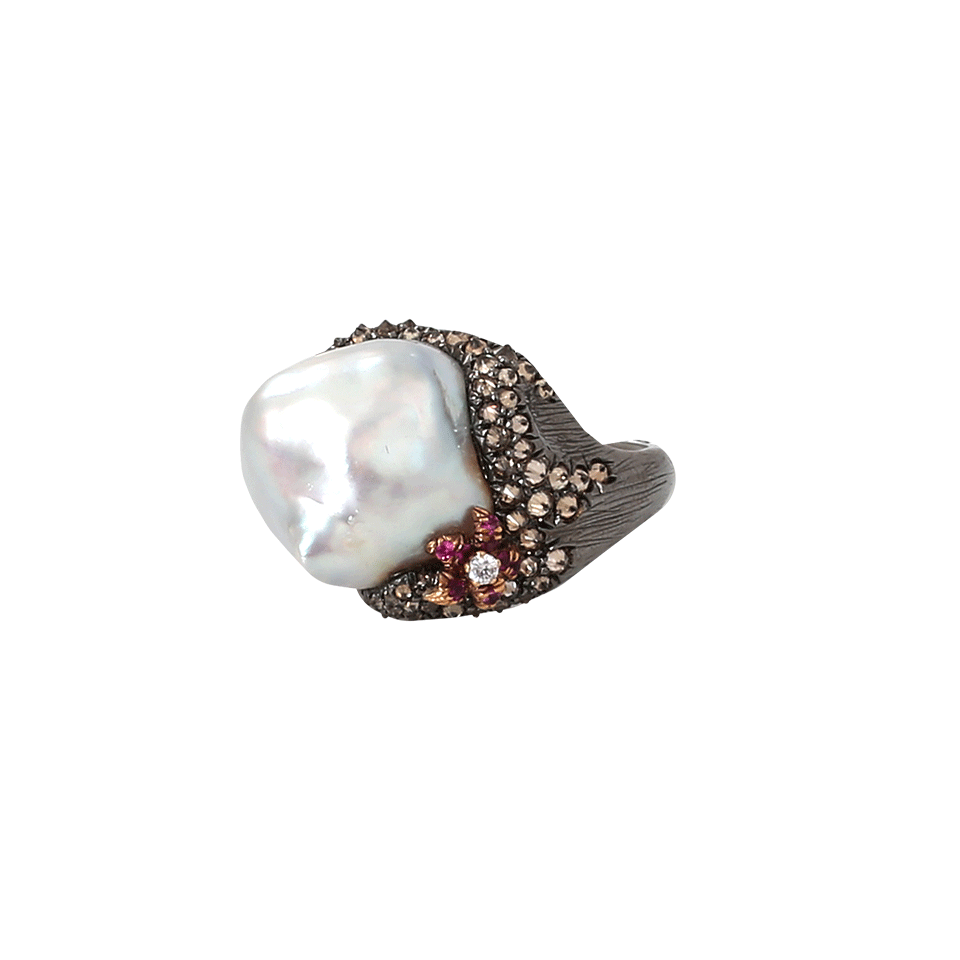 ARUNASHI-Pearl Set Diamond Ring-BLACK GOLD