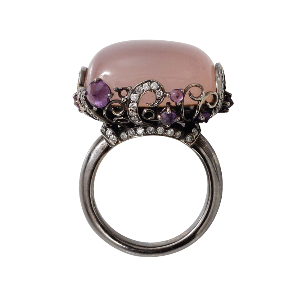 ARUNASHI-Rose Quartz Garden Ring-BLACK GOLD