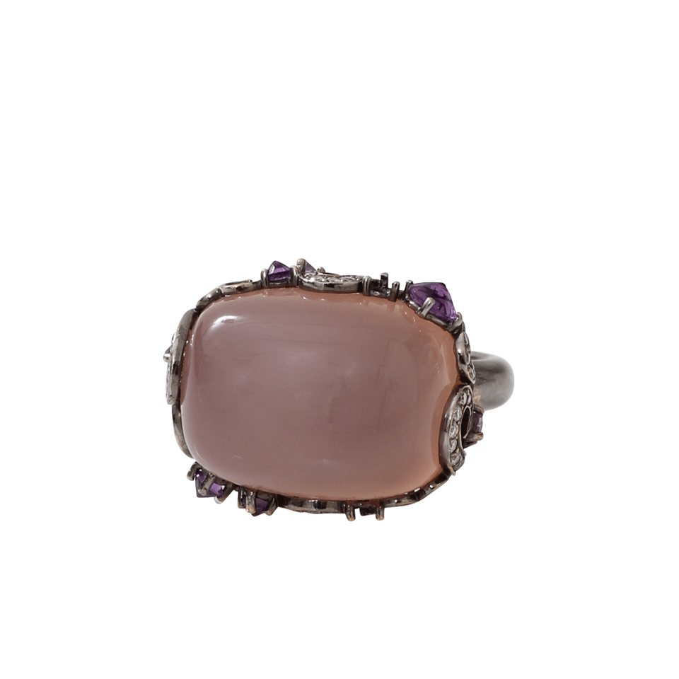 ARUNASHI-Rose Quartz Garden Ring-BLACK GOLD