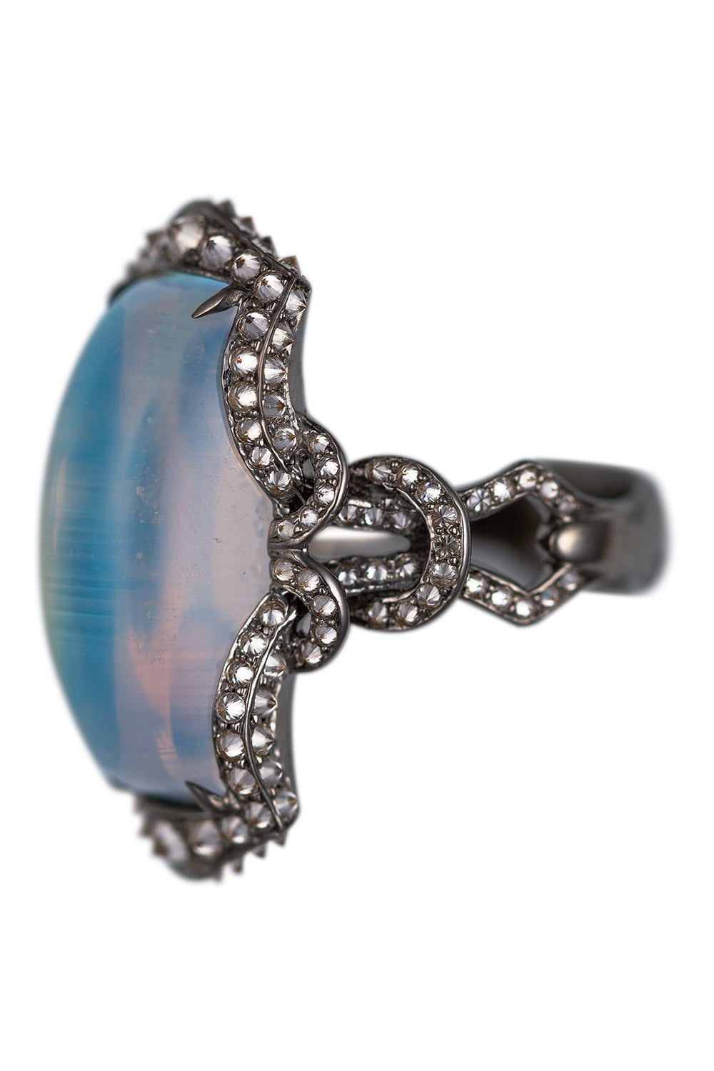 ARUNASHI-Blue Moonstone Diamond Ring-BLACK GOLD