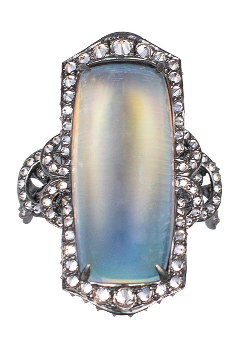 ARUNASHI-Blue Moonstone Diamond Ring-BLACK GOLD
