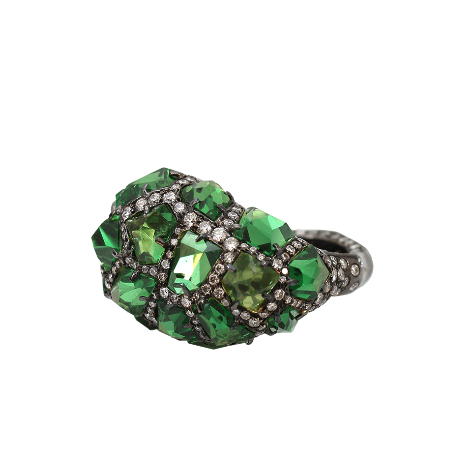 ARUNASHI-Tsavorite Rock Ring With Diamonds-BLACK GOLD