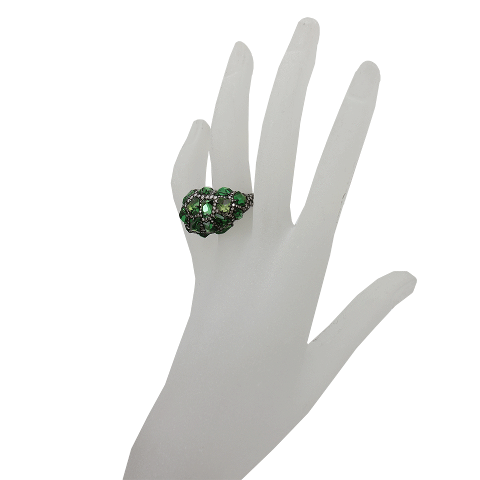 ARUNASHI-Tsavorite Rock Ring With Diamonds-BLACK GOLD