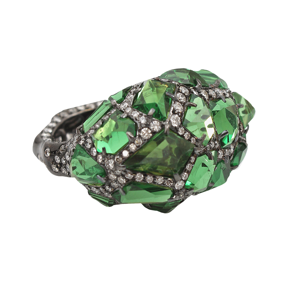 ARUNASHI-Tsavorite Rock Ring With Diamonds-BLACK GOLD