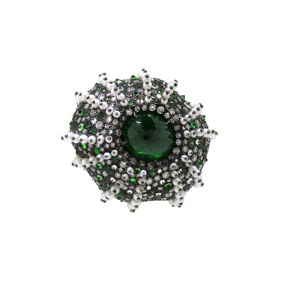 ARUNASHI-Demantoid Sea Urchin Pearl Ring-BLACK GOLD
