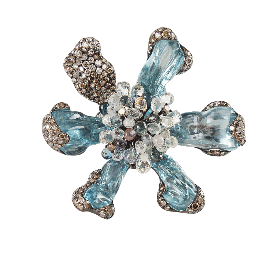 ARUNASHI-Aquamarine Wild-Orchid Ring-BLCK GLD