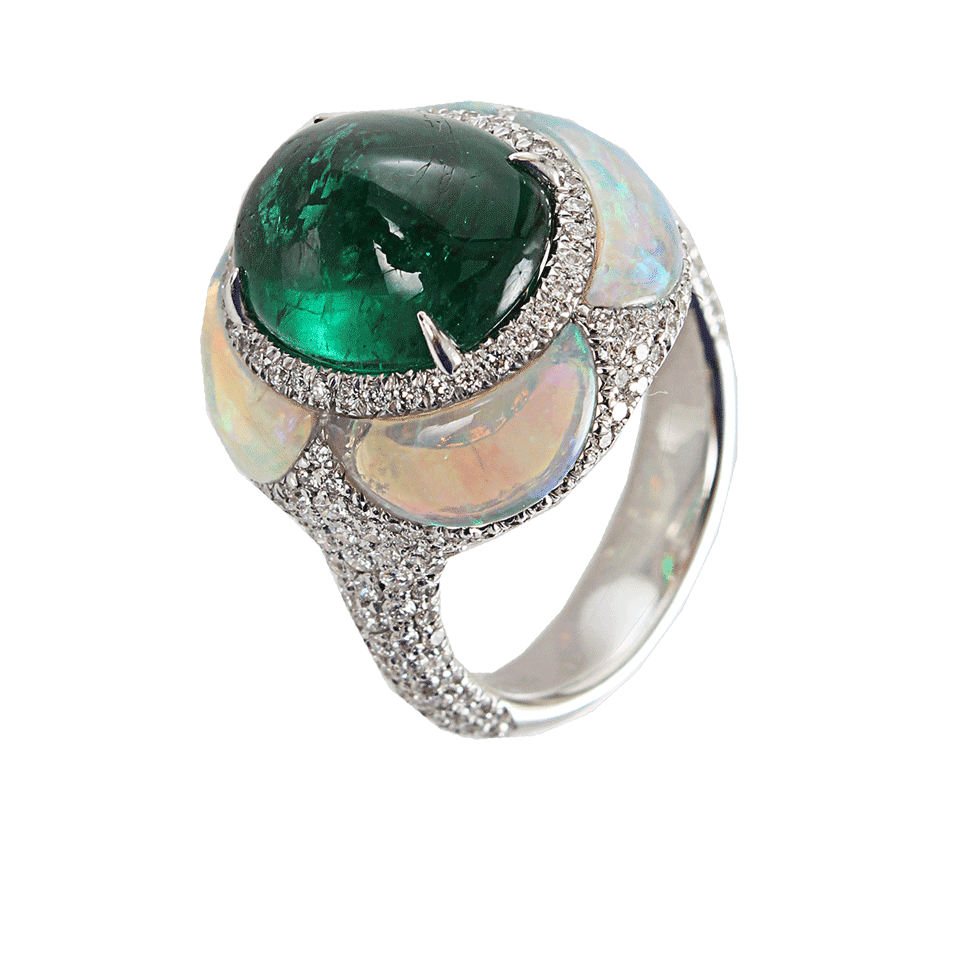 ARUNASHI-Emerald and Opal Ring-BLK GOLD