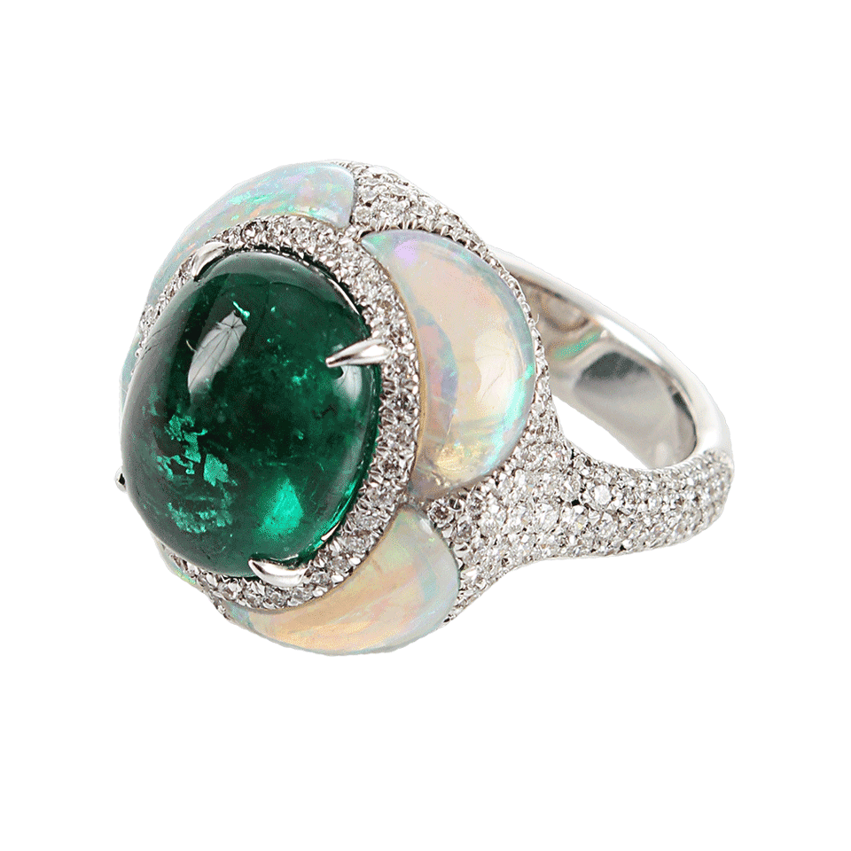 ARUNASHI-Emerald and Opal Ring-BLK GOLD