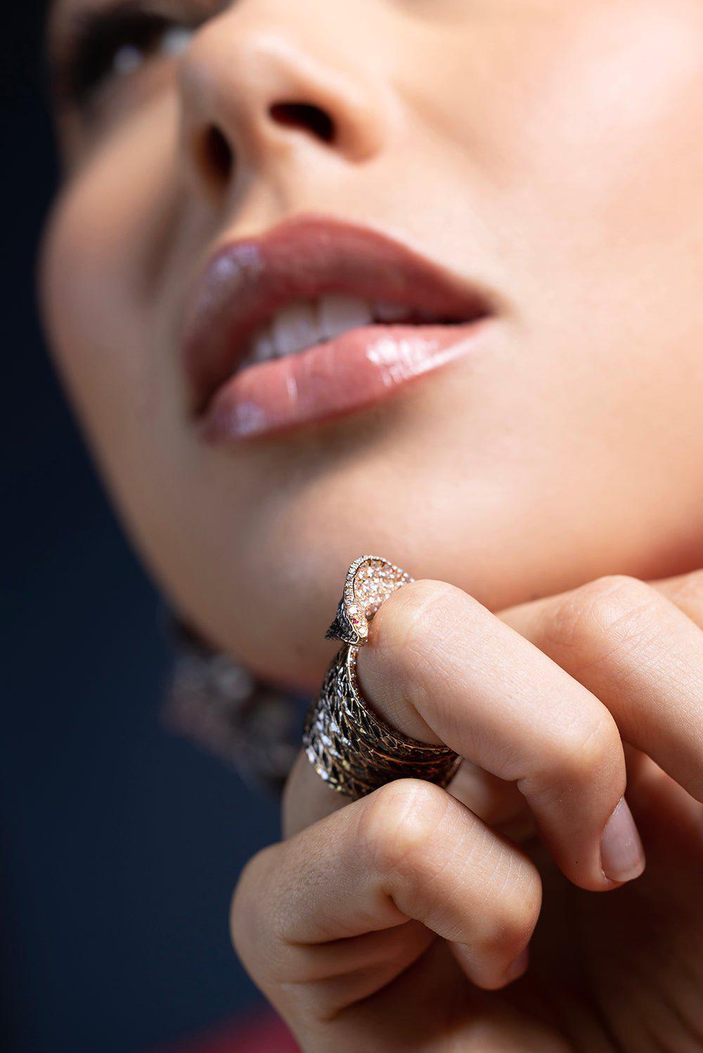 ARUNASHI-Diamond Cobra Ring-ROSE GOLD
