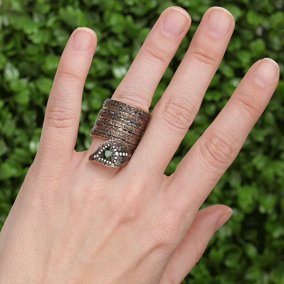 ARUNASHI-Green Diamond Cobra Wrap Ring-ROSE GOLD
