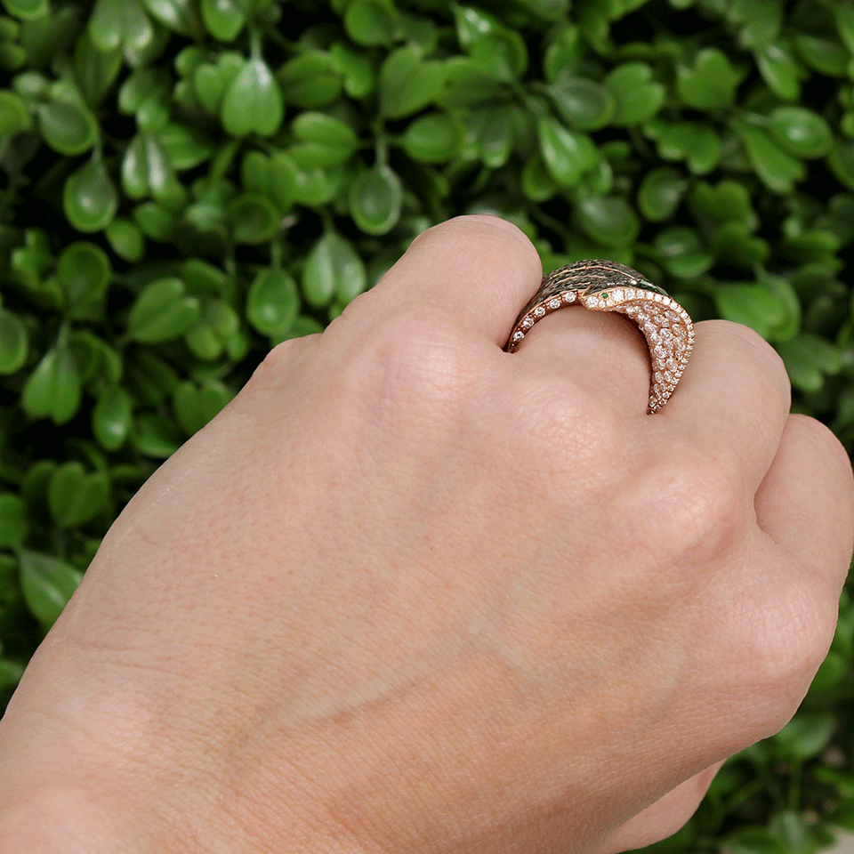 ARUNASHI-Green Diamond Cobra Wrap Ring-ROSE GOLD