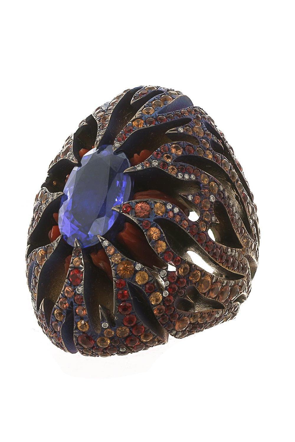 ARUNASHI-Tanzanite Coral Ring-TITANIUM
