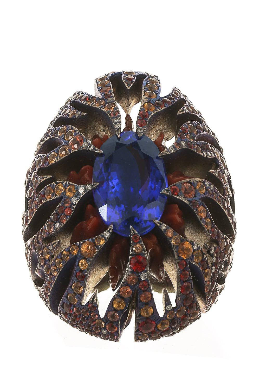 ARUNASHI-Tanzanite Coral Ring-TITANIUM