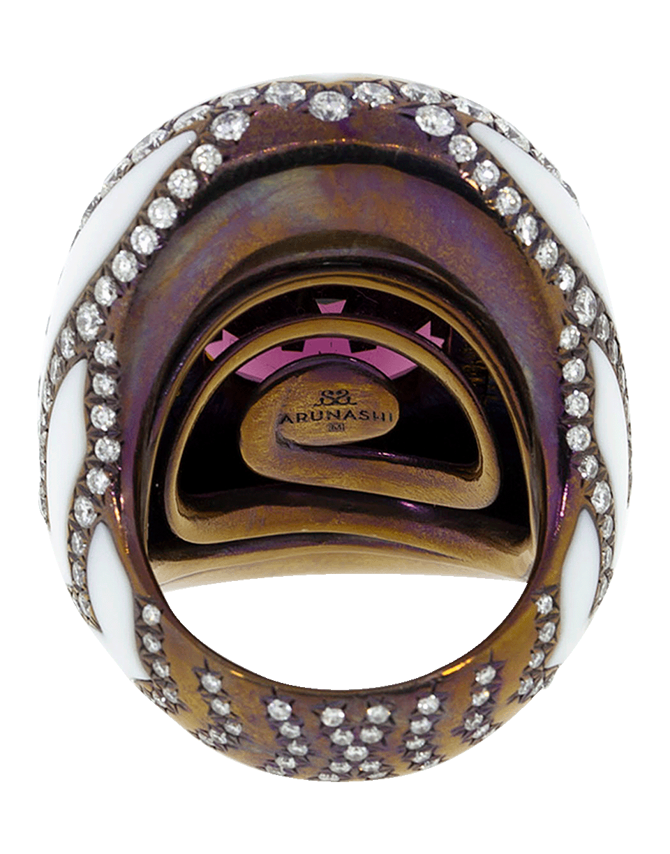 ARUNASHI-Rhodolite And Cachalong Opal Ring-TITANIUM