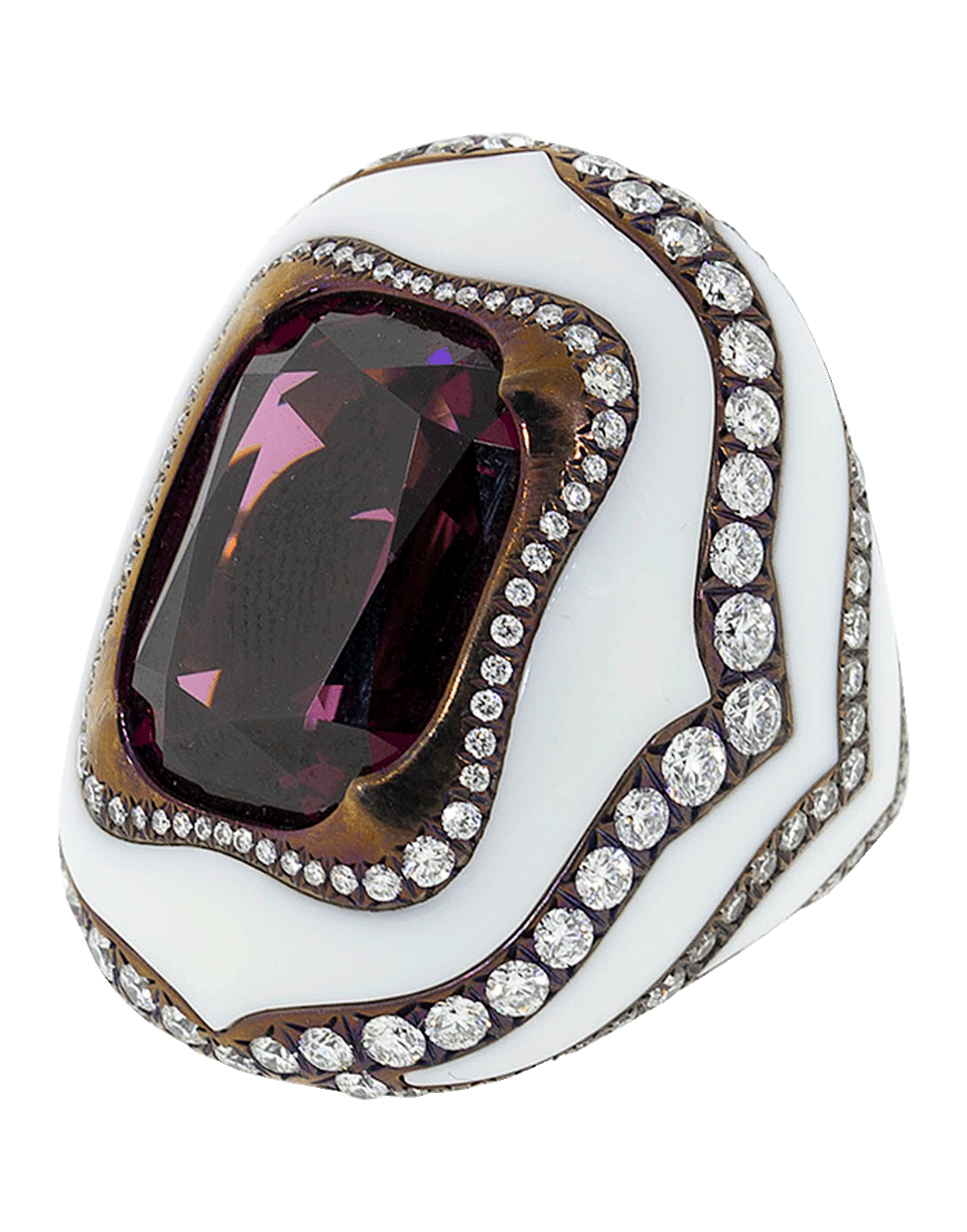 ARUNASHI-Rhodolite And Cachalong Opal Ring-TITANIUM