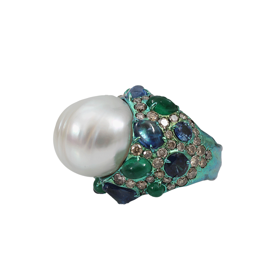 ARUNASHI-Encased Pearl Ring-TITANIUM