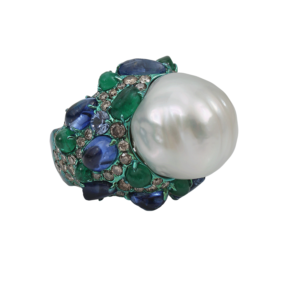 ARUNASHI-Encased Pearl Ring-TITANIUM