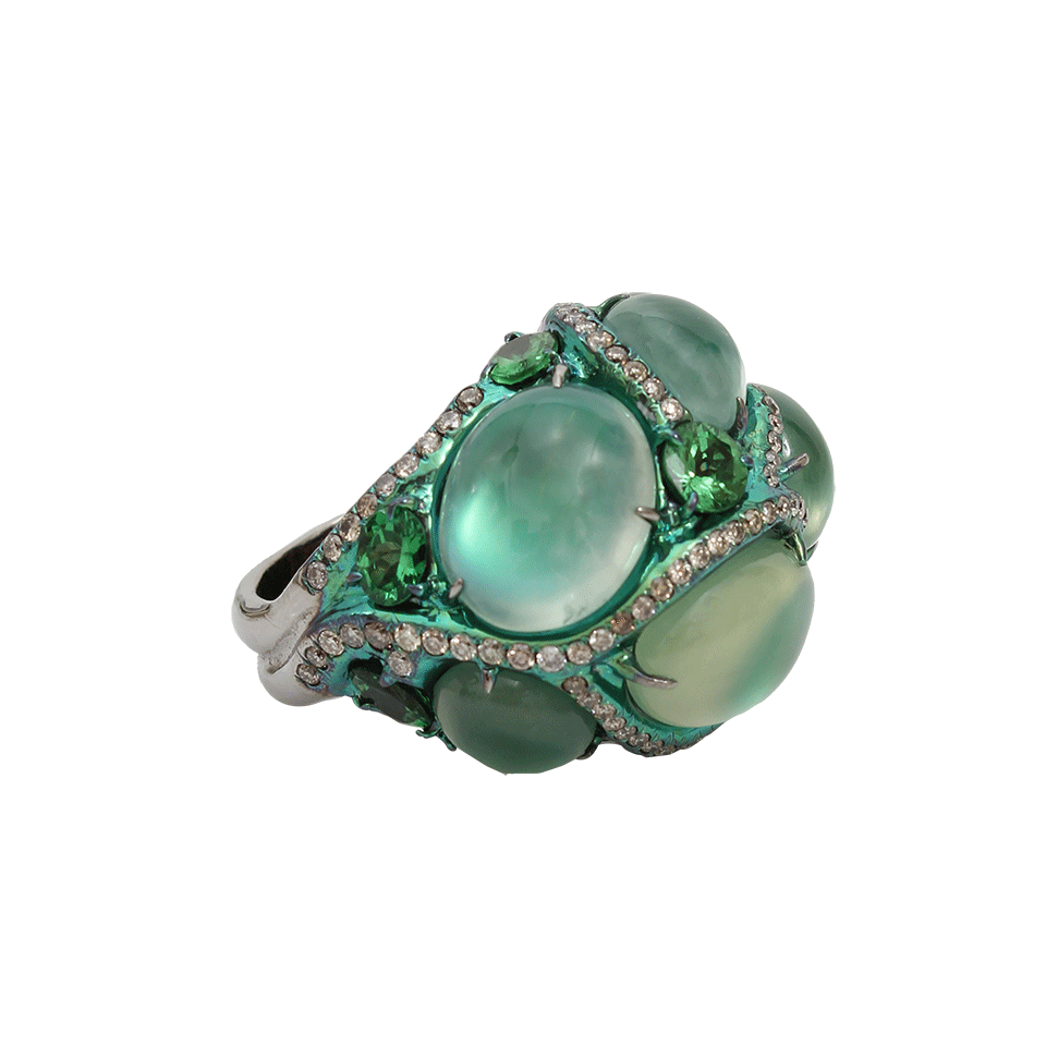 ARUNASHI-Prehnite Ring Encased in Tsavorite-TITANIUM