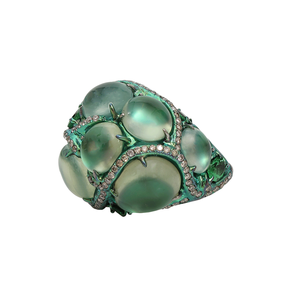 ARUNASHI-Prehnite Ring Encased in Tsavorite-TITANIUM