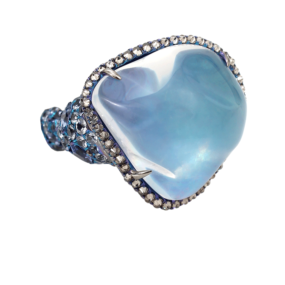 ARUNASHI-Water Opal Ring with Sapphire and Diamonds-TITANIUM