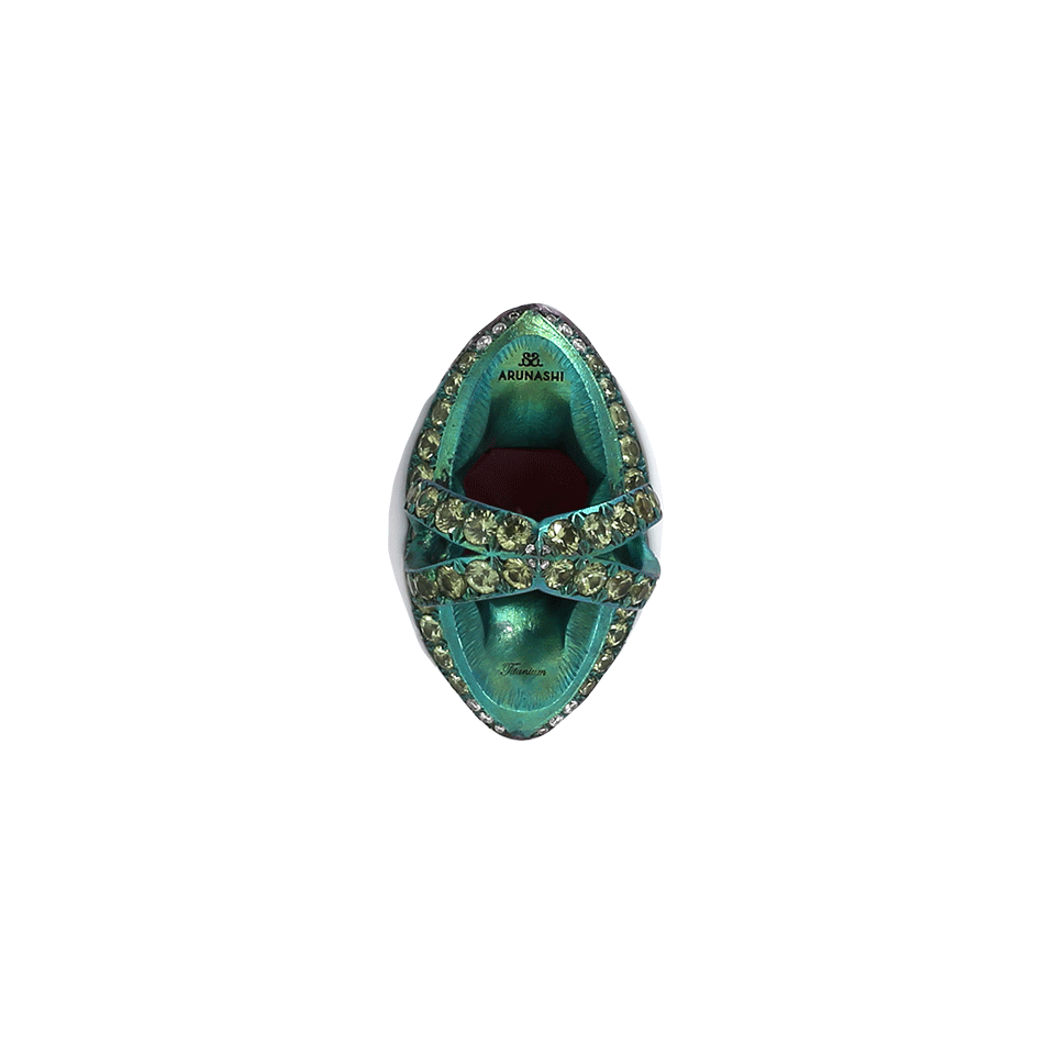 ARUNASHI-Rhodolite And Demantoid Garnet Ring-TITANIUM