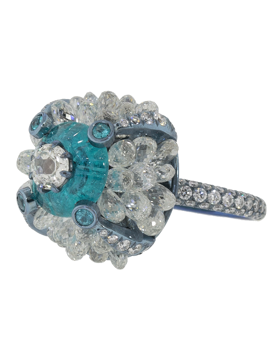 ARUNASHI-Paraiba And Diamond Briolette Ring-TITANIUM