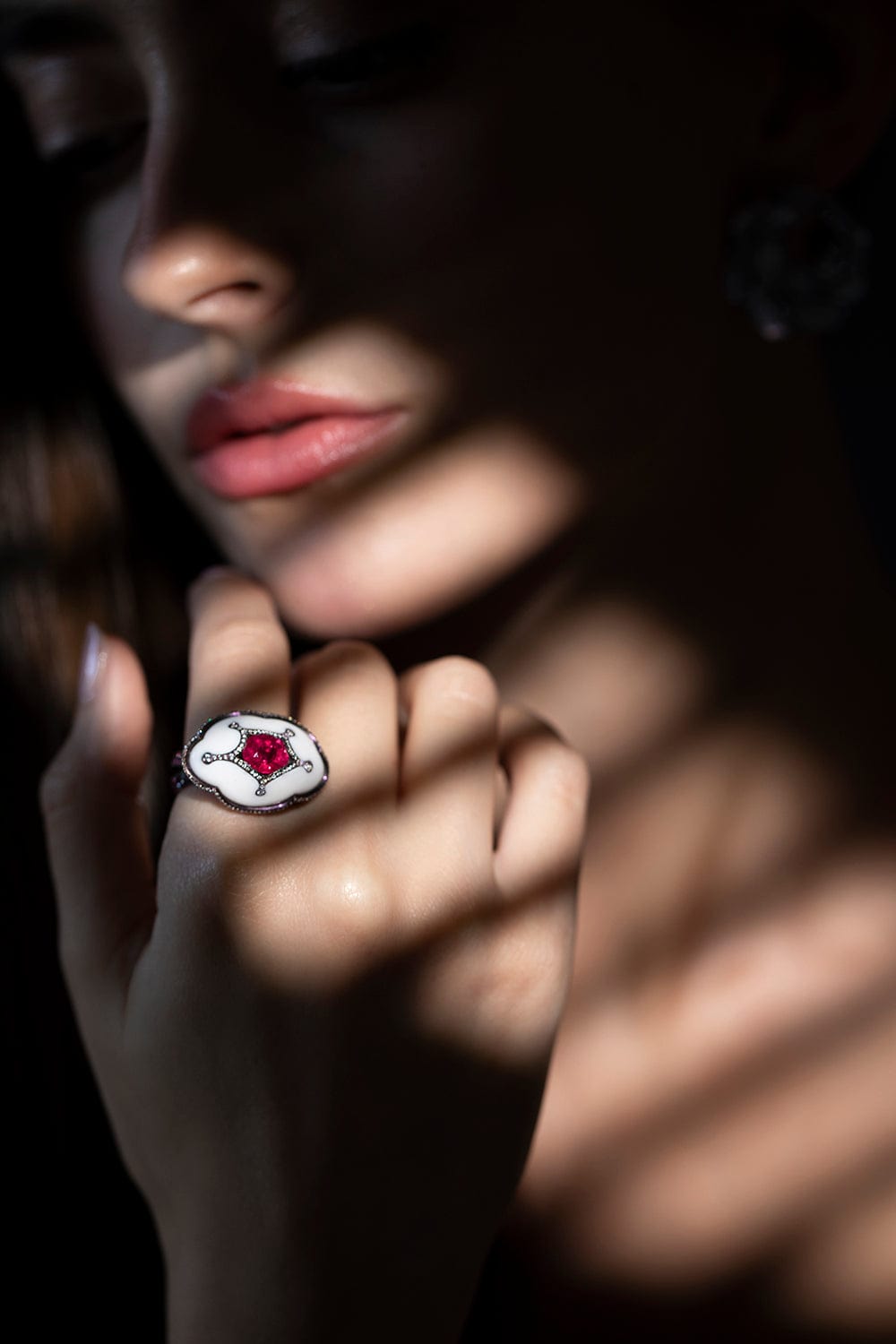 ARUNASHI-Ruby And Corian Ring-TITANIUM